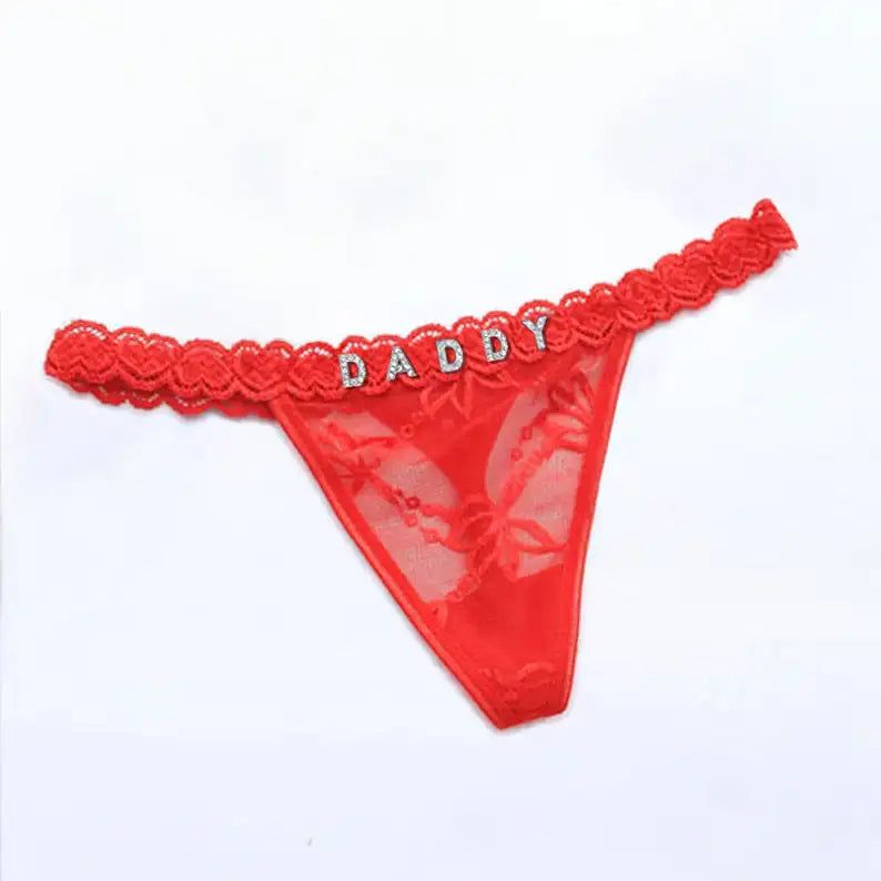 Custom Name Lace Thongs Personalized G - Strings Lingerie Valentine's Day Gift - Alex's Store - Sexy Red - 