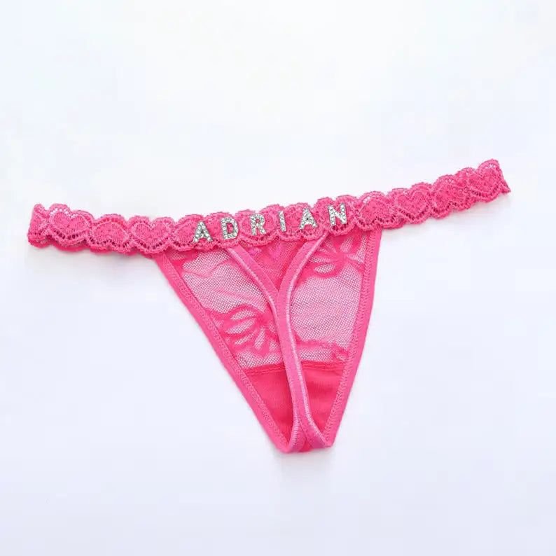 Custom Name Lace Thongs Personalized G - Strings Lingerie Valentine's Day Gift - Alex's Store - Pink - 