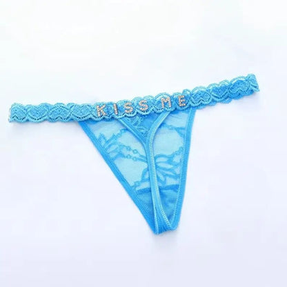 Custom Name Lace Thongs Personalized G - Strings Lingerie Valentine's Day Gift - Alex's Store - Baby Blue - 
