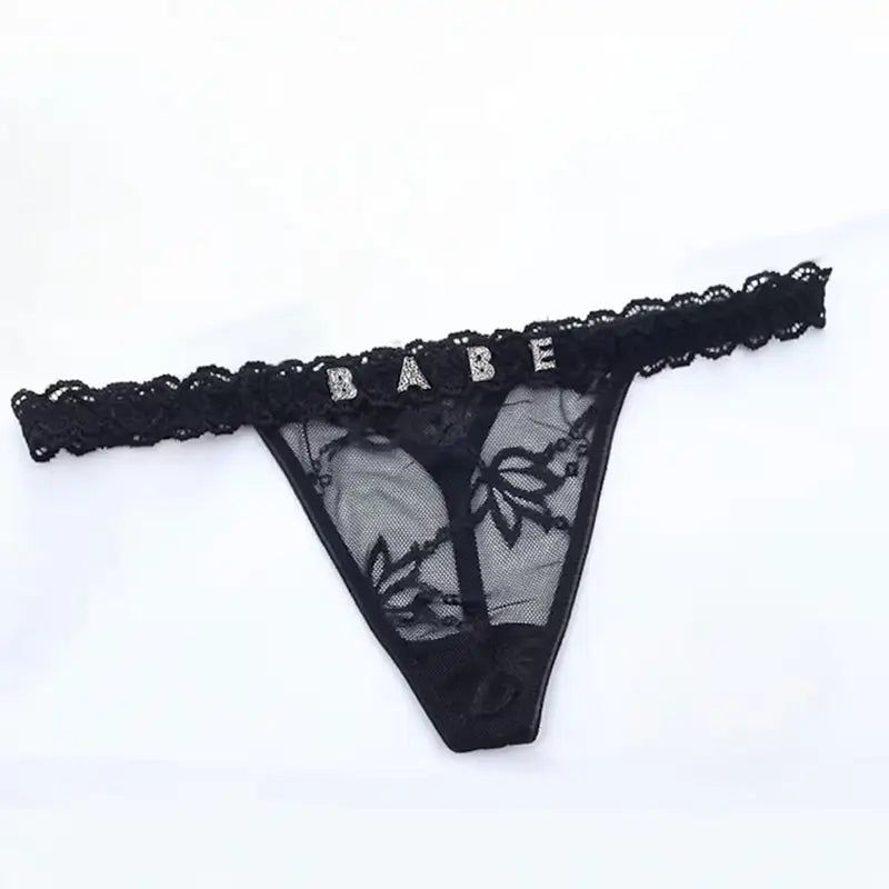 Custom Name Lace Thongs Personalized G - Strings Lingerie Valentine's Day Gift - Alex's Store - Midnight Black - 