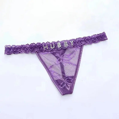 Custom Name Lace Thongs Personalized G - Strings Lingerie Valentine's Day Gift - Alex's Store - Deep Purple - 