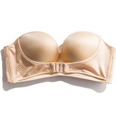 Front & Back Buckle Push - Up Bra: Deep V Strapless Design, Wire - Free, Thicken Lingerie - Alex's Store - Skin - 
