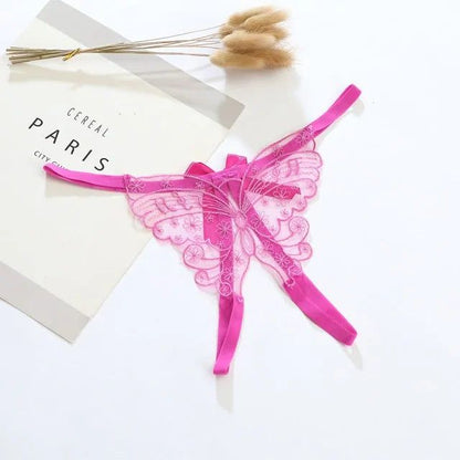 Sexy Women Lingerie Open Crotch Underwear With Bow - Alex's Store - Pink - 