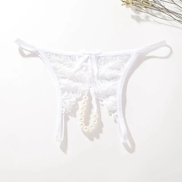 Sexy Women Lingerie Open Crotch Underwear With Bow - Alex's Store - White - 
