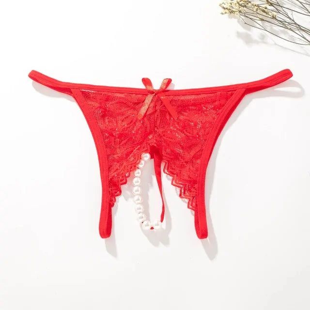 Sexy Women Lingerie Open Crotch Underwear With Bow - Alex's Store - Red - 